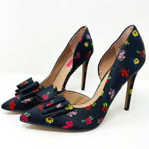 Betsey Johnson Womens Prince P Dorsay Stiletto Heel Pump Shoe Black Floral Bow 9